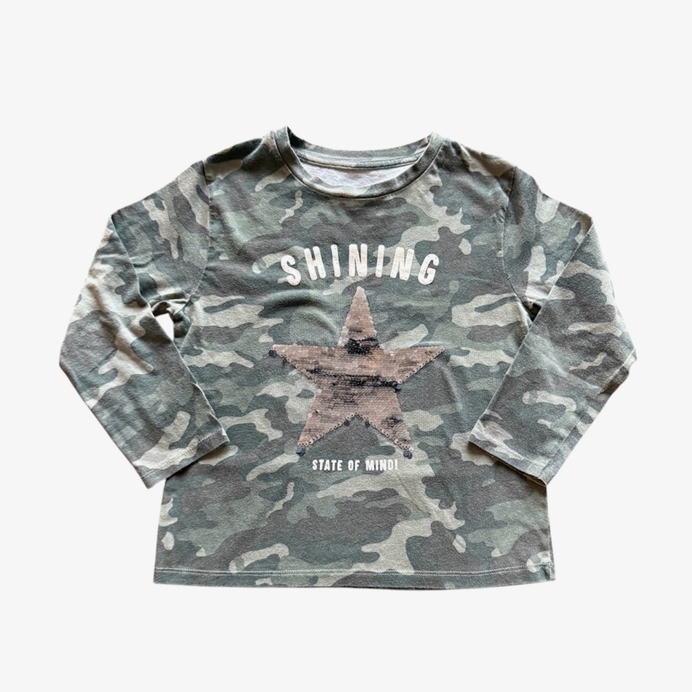 Zara Kids Camo Long Sleeve Sequin Star Top Approx. 7–8 Years